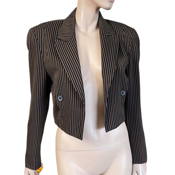 Vintage 80s Mondi Cropped Blazer Jacket Size Small Wool Blend Long Sleeves